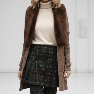 Fur trimmed long cardigan